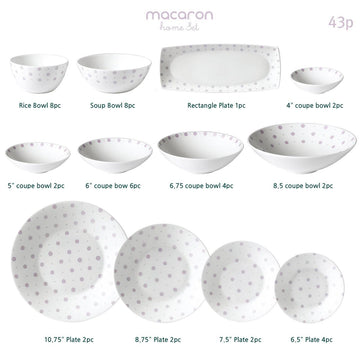 [Macaron] 43-Piece Home Set, Serving 8