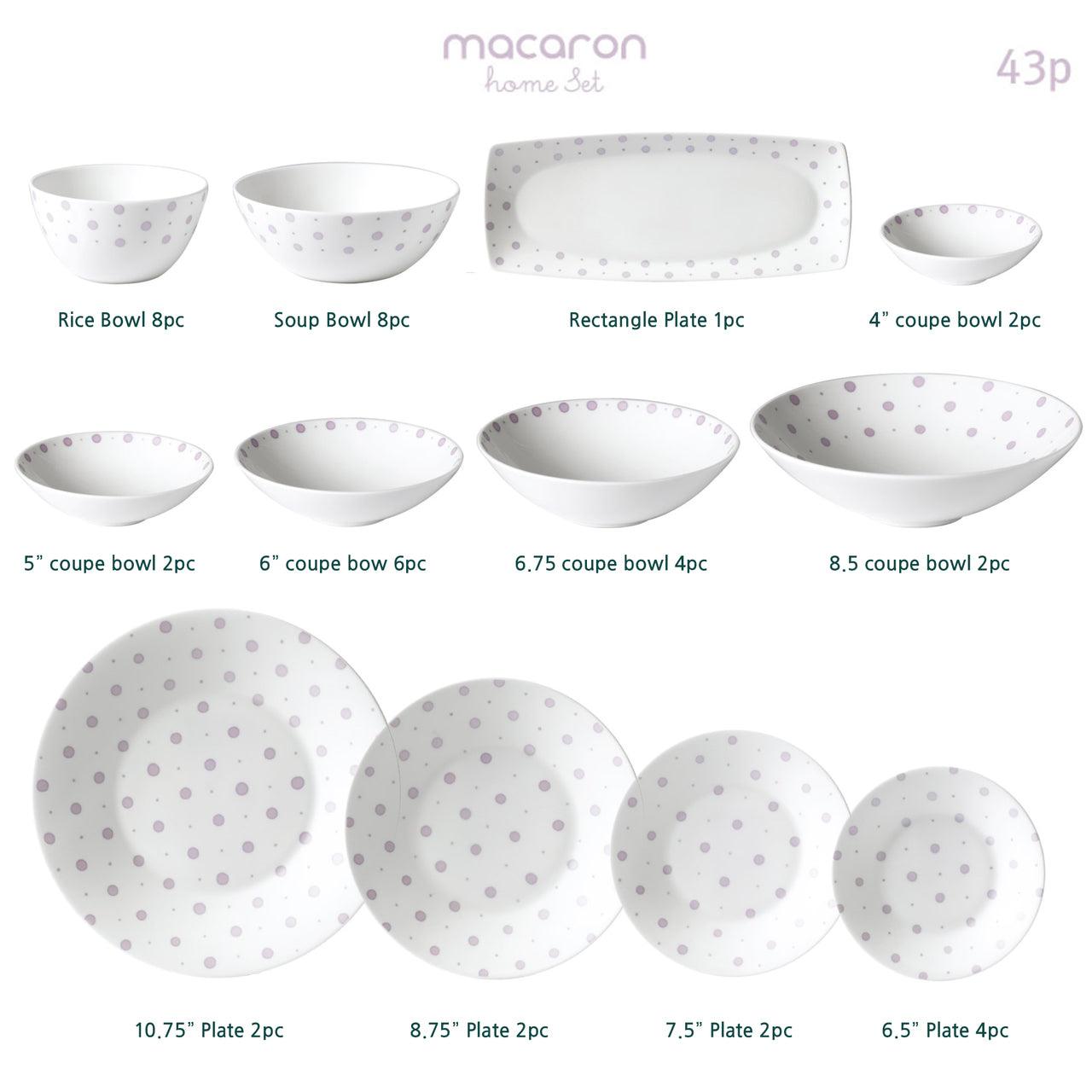 [Macaron] 43-Piece Home Set, Serving 8 - HANKOOK
