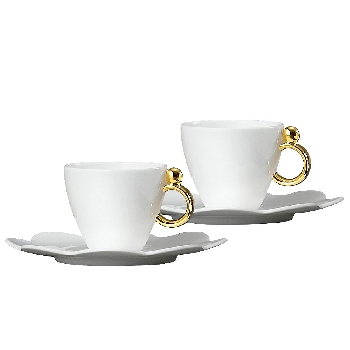 [Prouna] Geometrica Gold Rim Espresso Cup & Saucer Set for 2 - HANKOOK