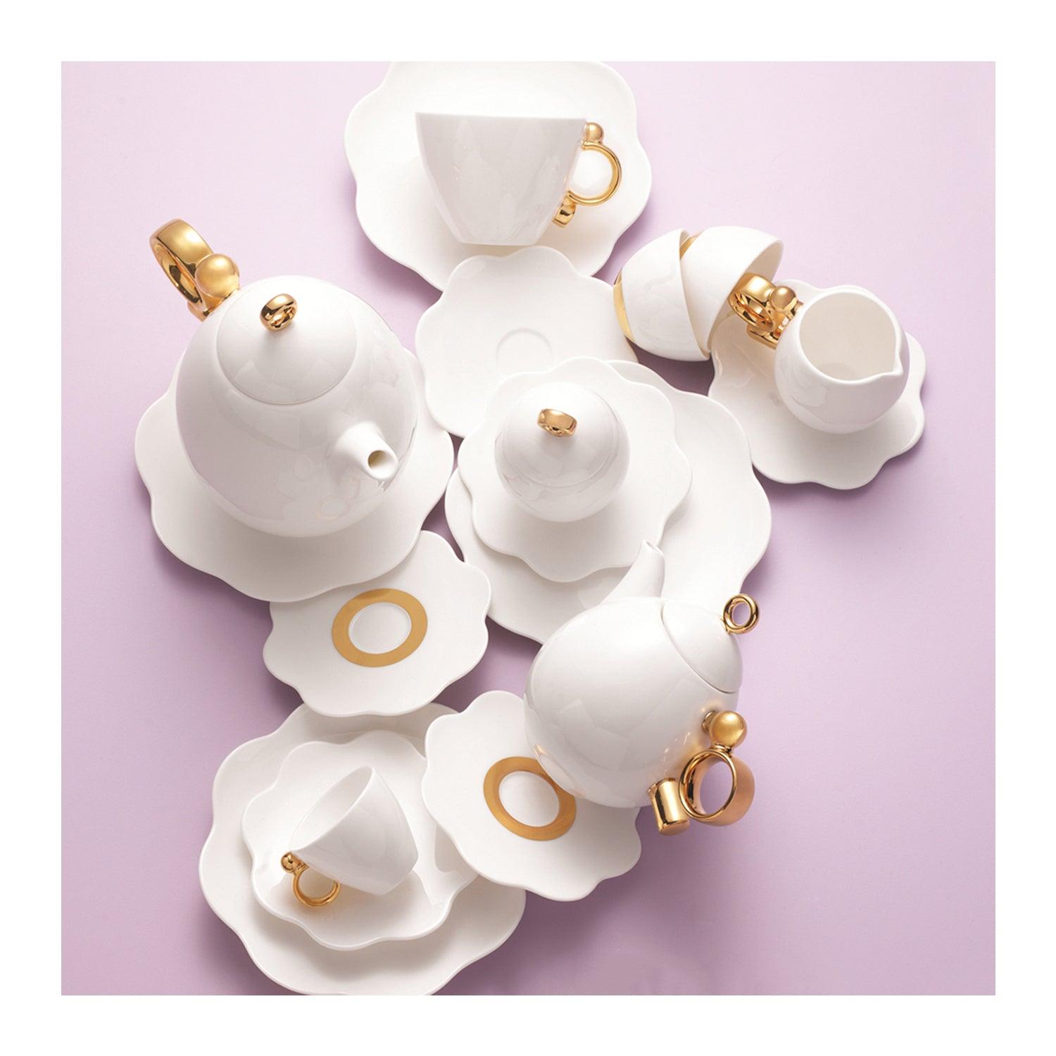 [Prouna] Geometrica Gold Rim Coffee Cup & Saucer Set for 2 - HANKOOK