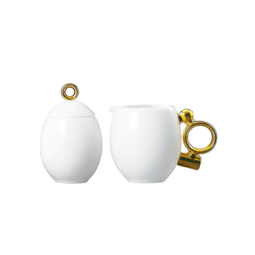 [Prouna] Geometrica Gold Rim Sugar Pot w/ Lid and Creamer Pot