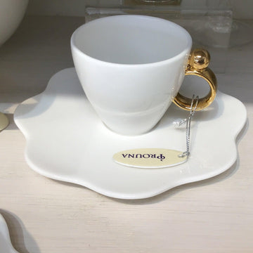 [Prouna] Geometrica Gold Rim Espresso Cup and saucer (4pcs)