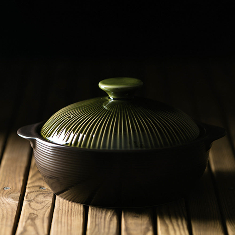 Lihan Earthenware Pot – Line Green