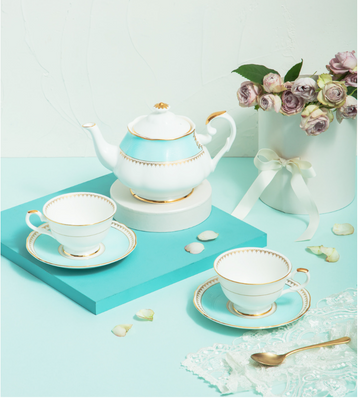 [Royal Pale Blue] 4-Piece Coffee/Tea set with Tea Pot, Serving for 2