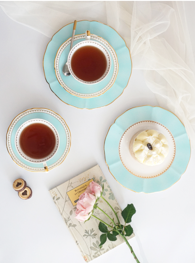 [Royal Pale Blue] 4-Piece Coffee/Tea set with Tea Pot, Serving for 2