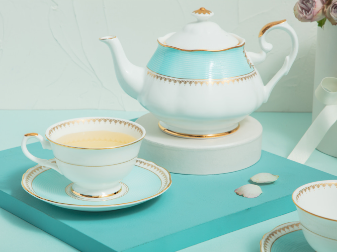 [Royal Pale Blue] 4-Piece Coffee/Tea set with Tea Pot, Serving for 2