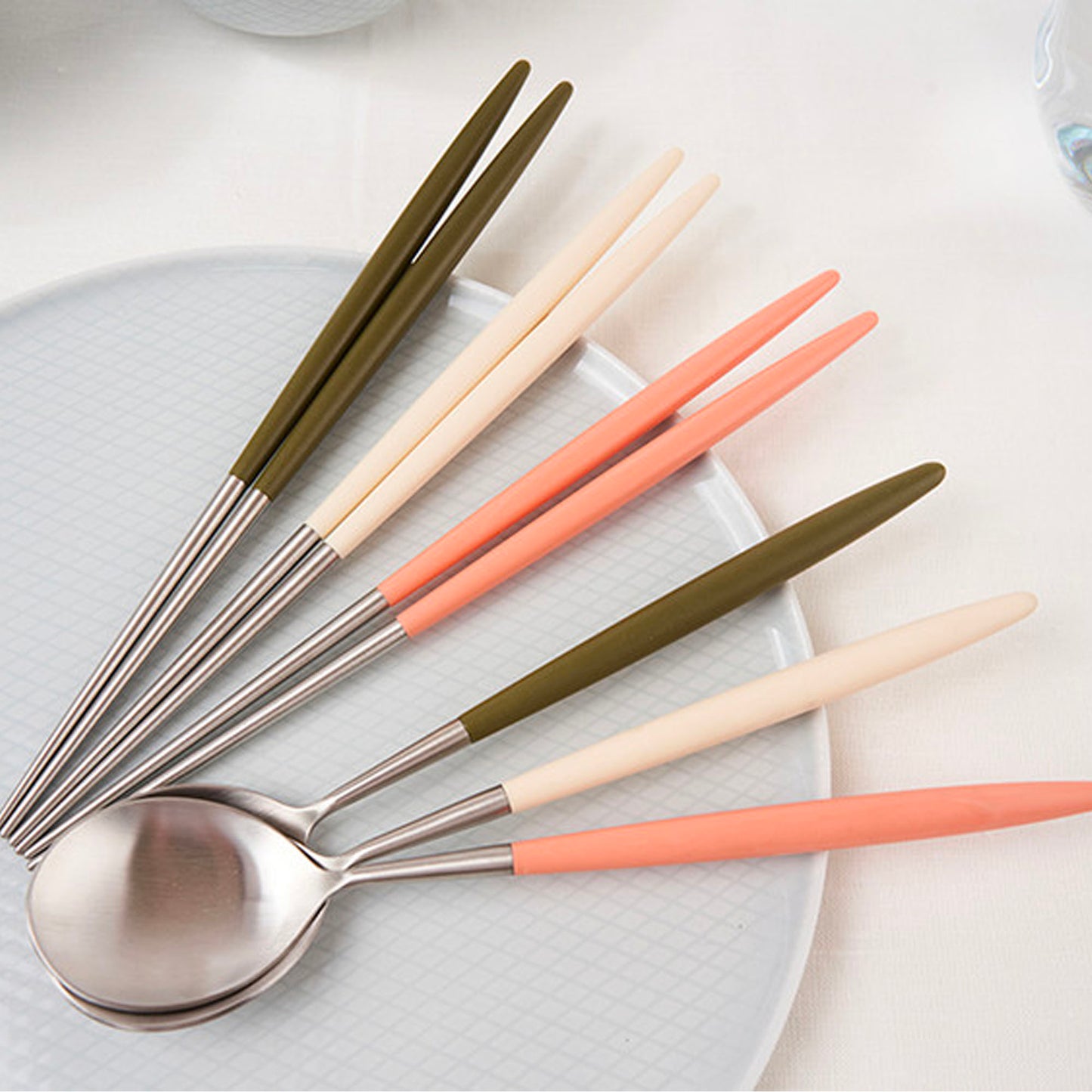 [Bogen] Matinee Solid Satin Spoon & Chopsticks, 2sets (6pc)