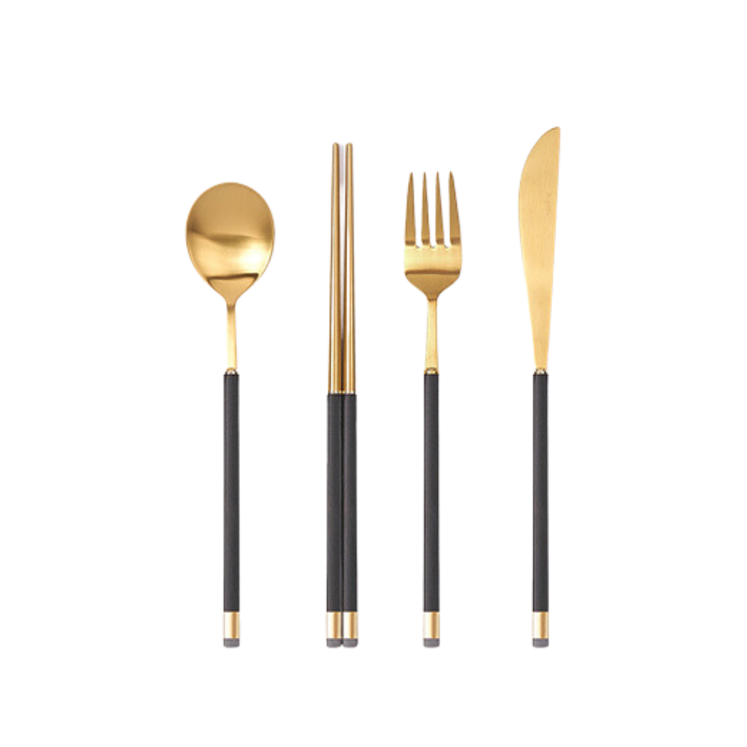 [Bogen] Kara Gold Dinner set, with Korean Spoon  (1 Set - 4 Pieces)