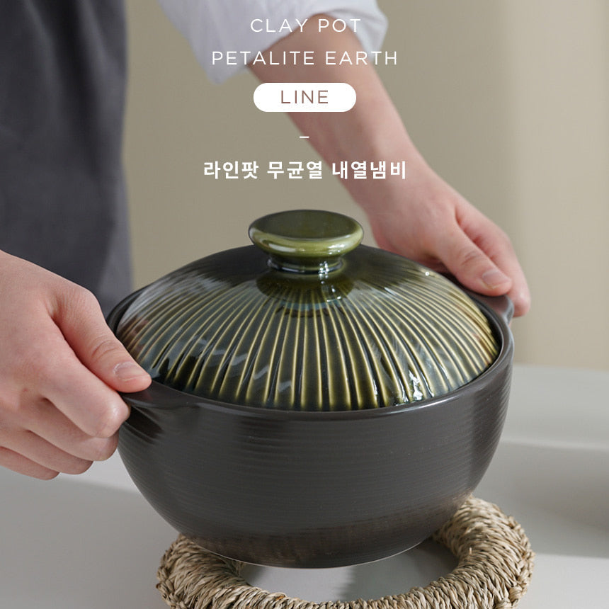 Lihan Earthenware Pot – Line Green
