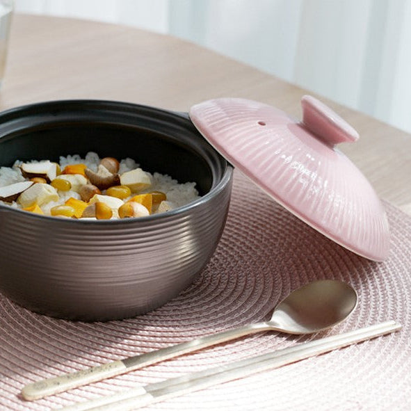 Lihan Earthenware Pot - Line Pink