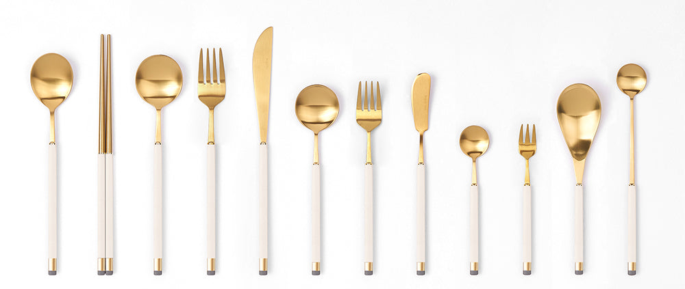 [Bogen] Kara Gold Dinner Spoon & Chopstick Set