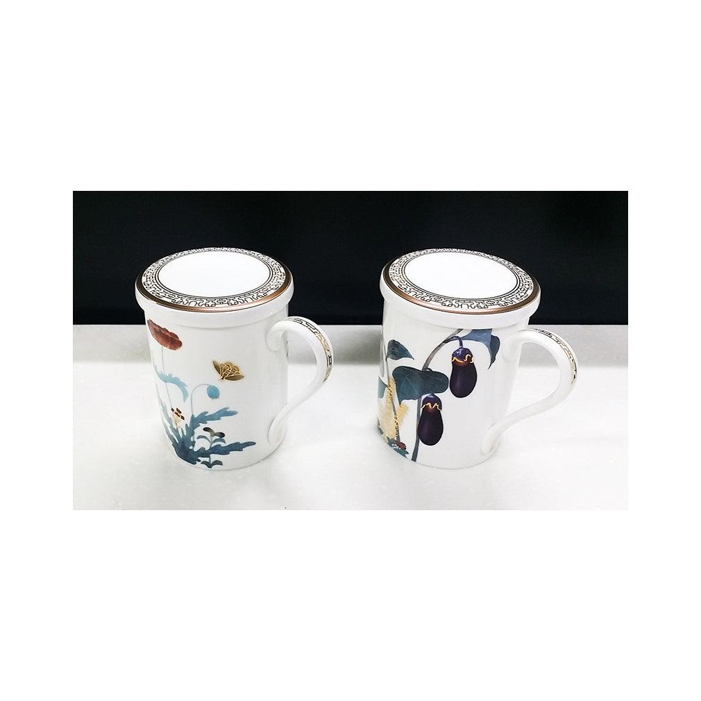 [Cho Choong Do] 4-Piece Mug set with Cover (Eggplant,Poppies), Serving for 2 - HANKOOK