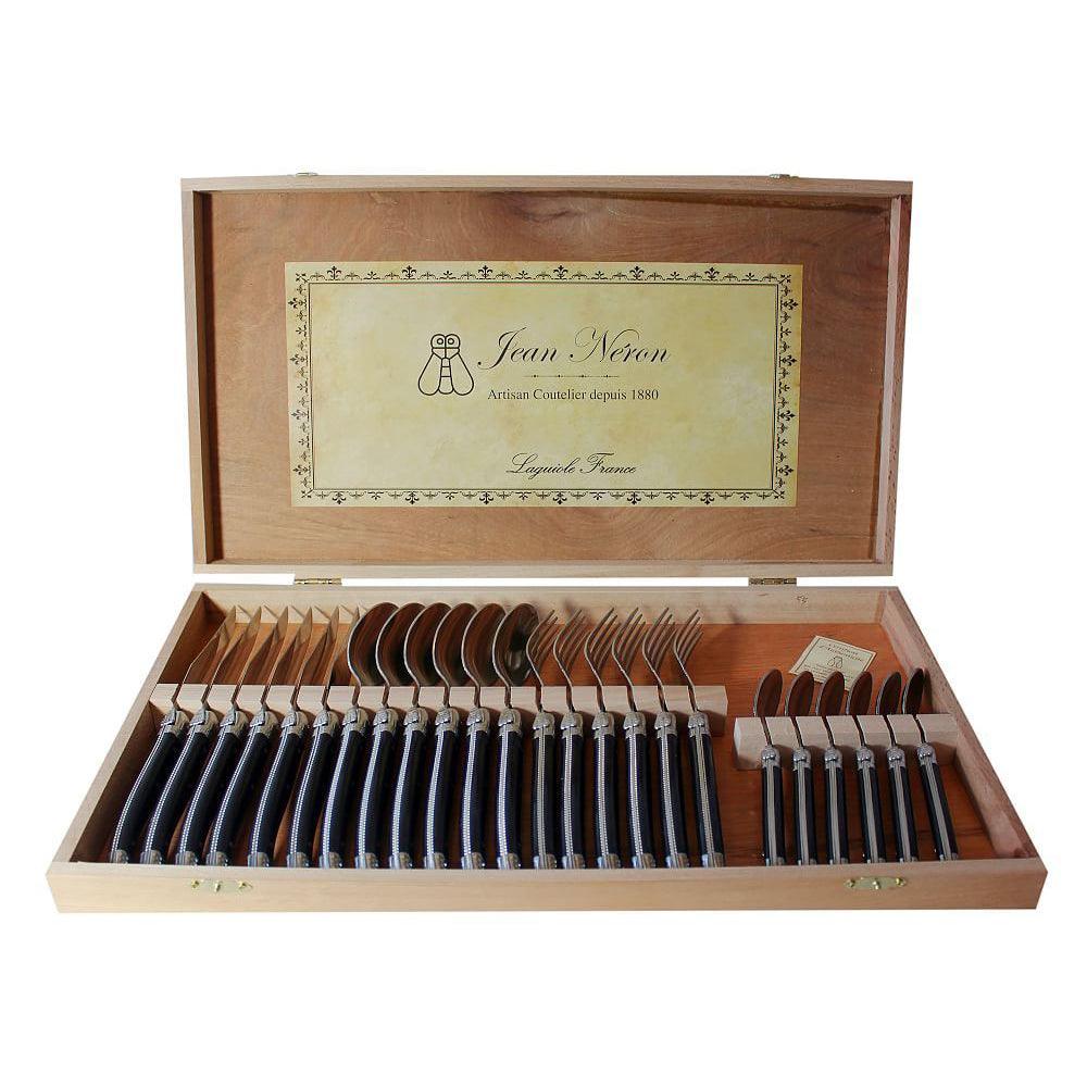 [Laguiole En Aubrac] 24-Piece Flatware in Wooden Box, BLACK - HANKOOK