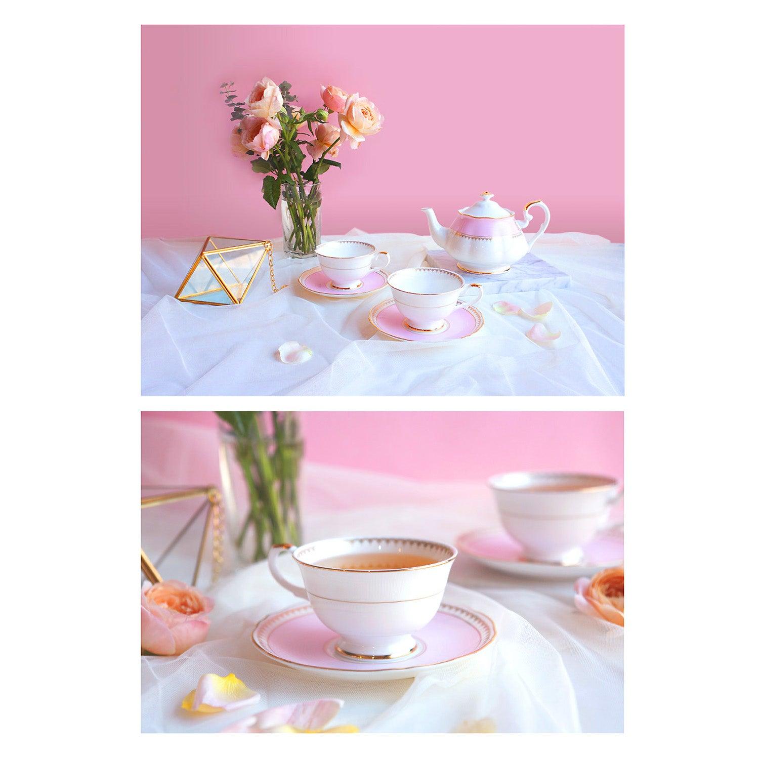 [Royal Pastel] Pink Coffee/Tea Set, Serving for 2 with Tea Pot - HANKOOK