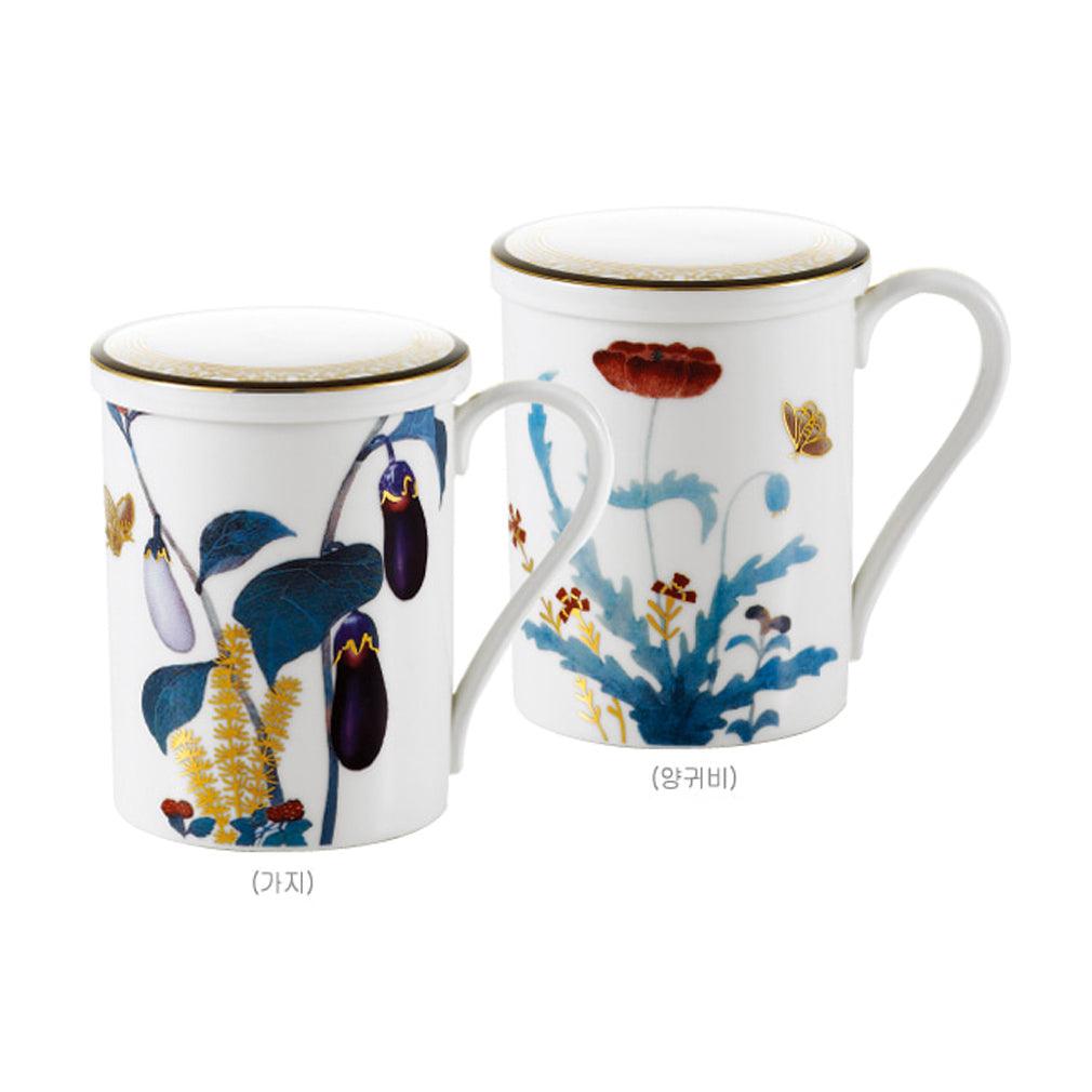 [Cho Choong Do] 4-Piece Mug set with Cover (Eggplant,Poppies), Serving for 2 - HANKOOK