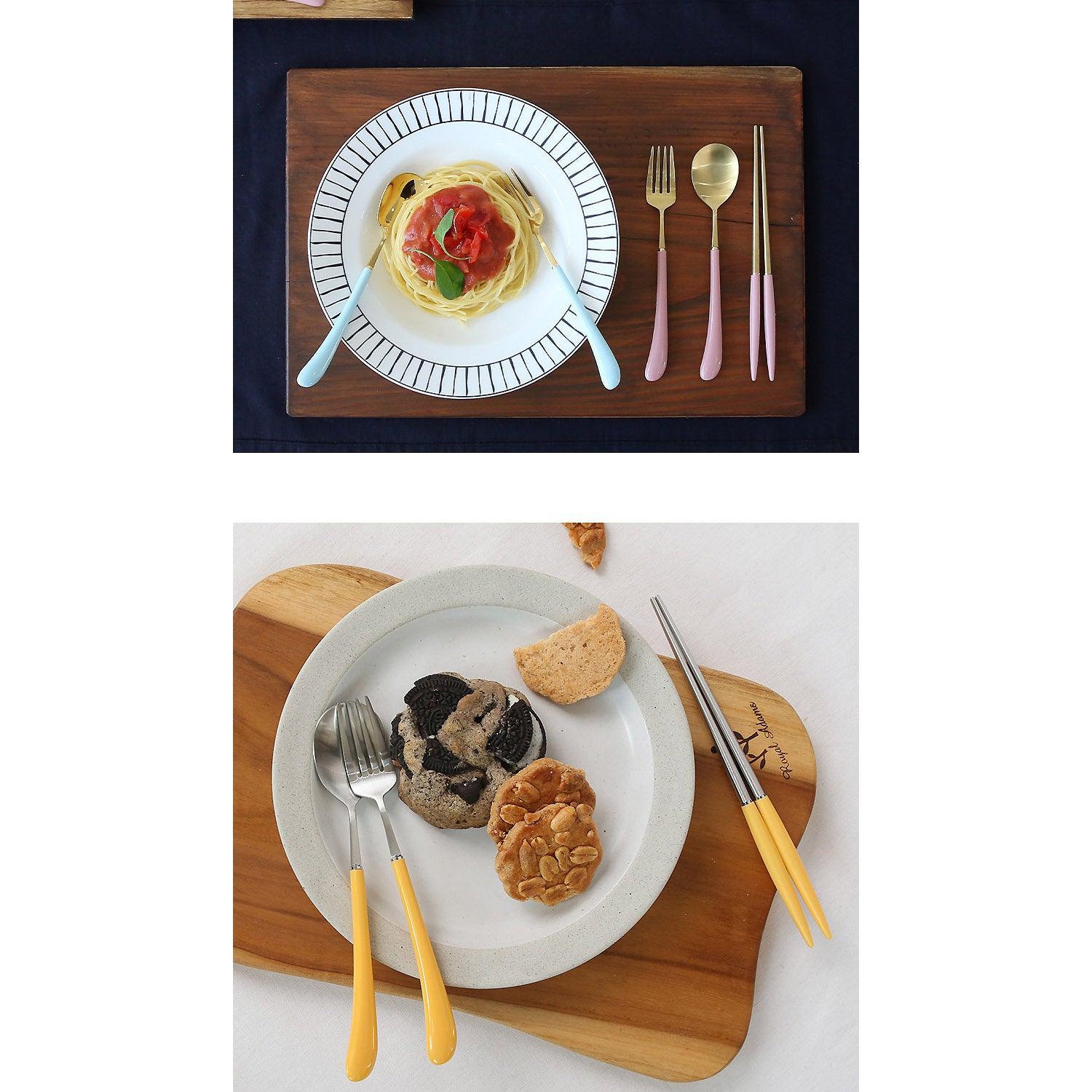 [Bogen]  Swan Gold Kids set, Spoon/Fork/Chopsticks, 4pcs - HANKOOK