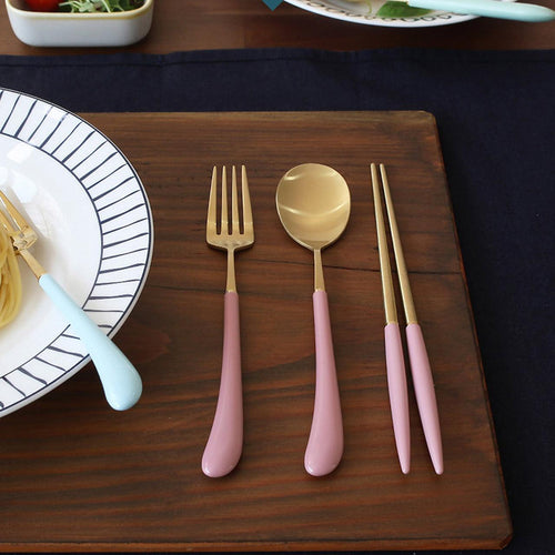 [Bogen]  Swan Gold Kids set, Spoon/Fork/Chopsticks, 4pcs - HANKOOK