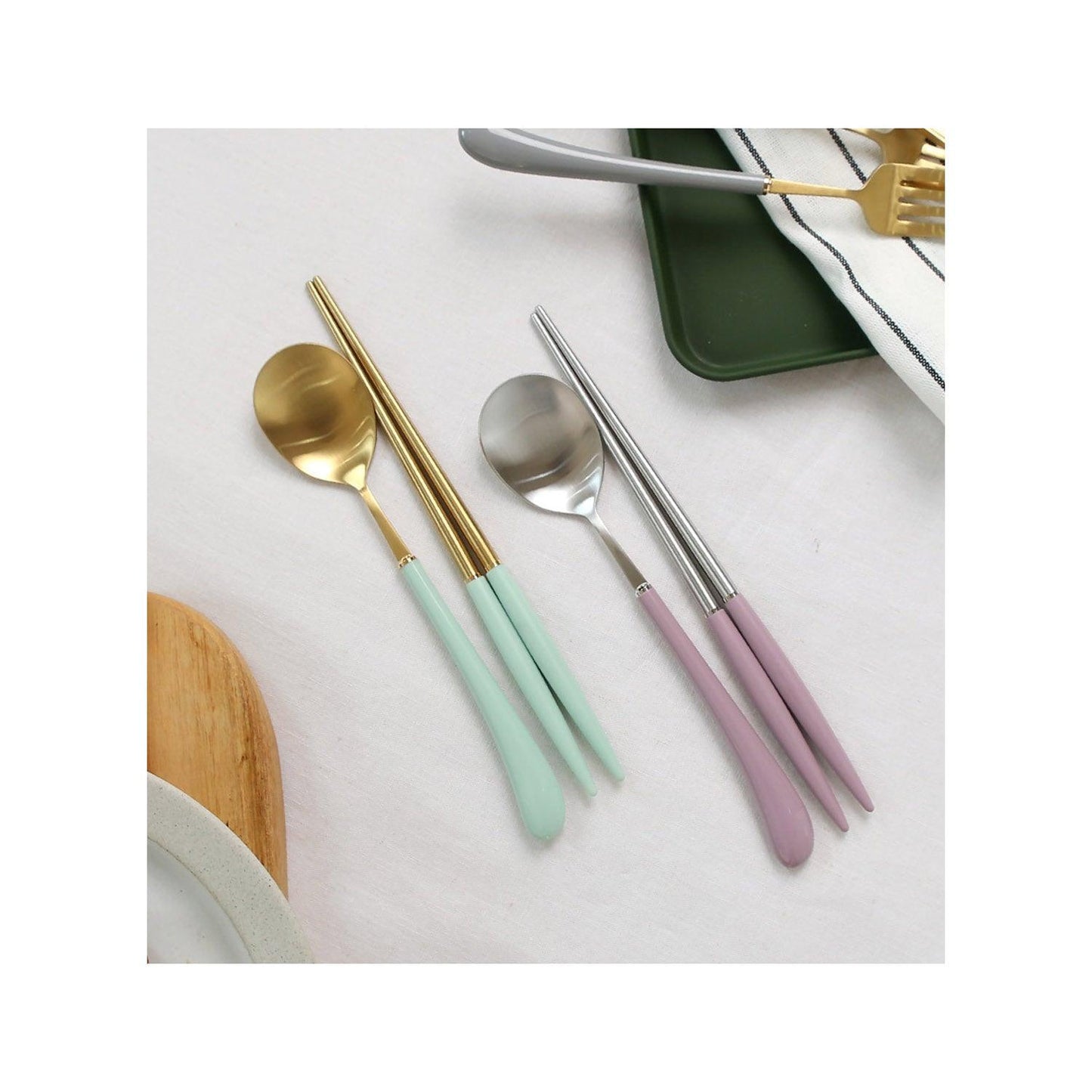 [Bogen]  Swan Gold Kids set, Spoon/Fork/Chopsticks, 4pcs - HANKOOK