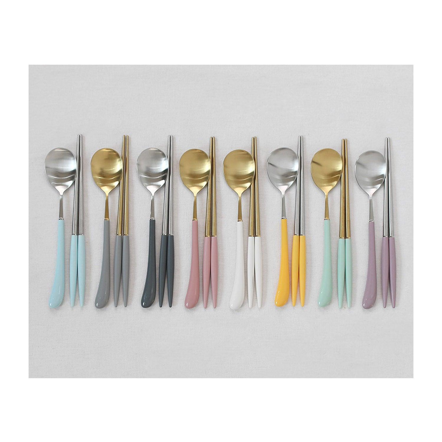 [Bogen]  Swan Gold Kids set, Spoon/Fork/Chopsticks, 4pcs - HANKOOK