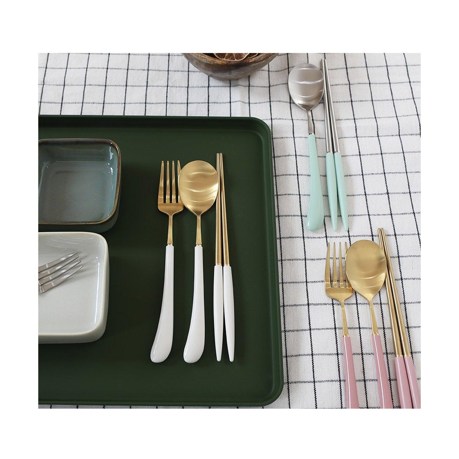 [Bogen]  Swan Gold Kids set, Spoon/Fork/Chopsticks, 4pcs - HANKOOK