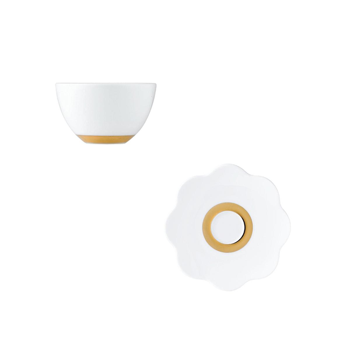 [Prouna] Geometrica Gold Rim 2Tea Cups &2 Saucers w/  Small Teapot - HANKOOK