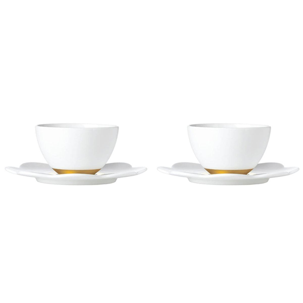 [Prouna] Geometrica Gold Rim 2Tea Cups &2 Saucers w/  Small Teapot - HANKOOK
