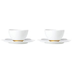 [Prouna] Geometrica Gold Rim 2Tea Cups &2 Saucers w/  Small Teapot - HANKOOK