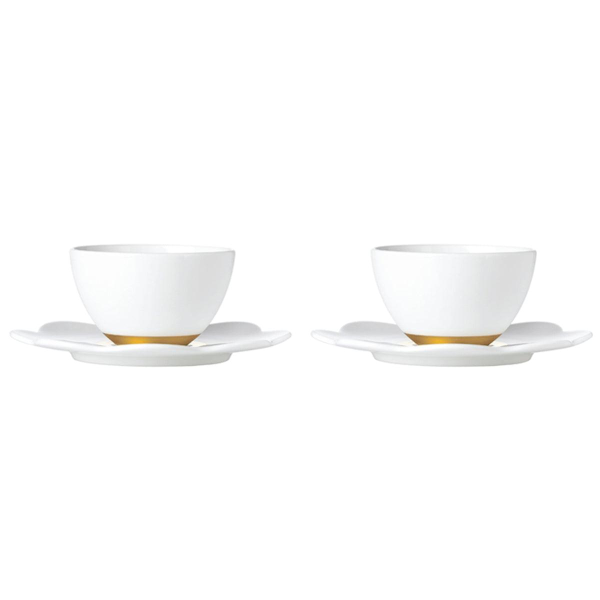 [Prouna] Geometrica Gold Rim 2Tea Cups &2 Saucers w/  Small Teapot - HANKOOK