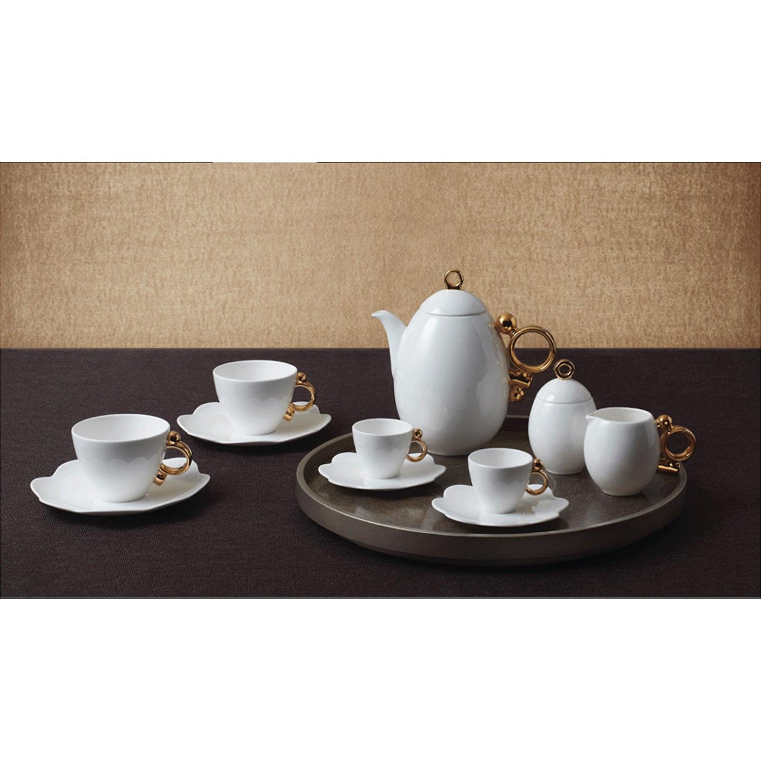 [Prouna] Geometrica Gold Rim Sugar Pot w/ Lid and Creamer Pot - HANKOOK