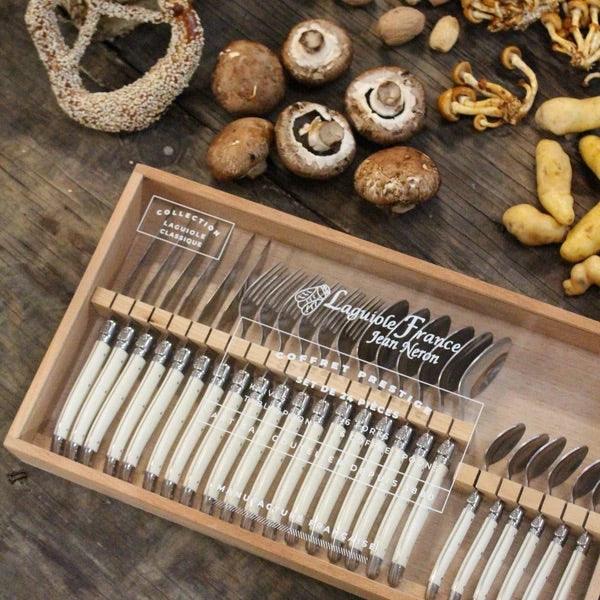 Laguiole Jean Neron] 24-Piece Flatware in Wooden Box, IVORY