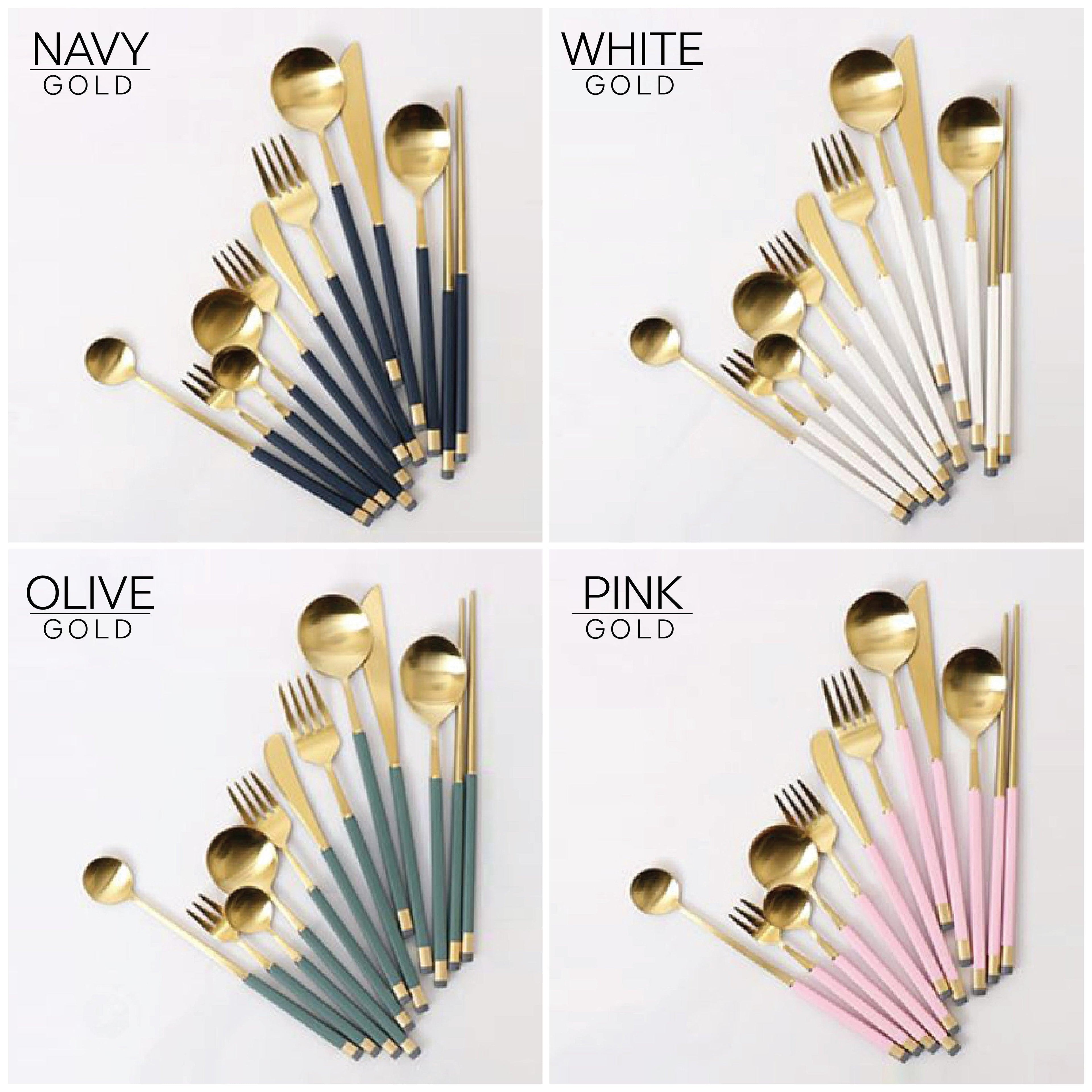 [Bogen] Kara Gold Dinner Spoon & Chopsticks, [1set] - HANKOOK