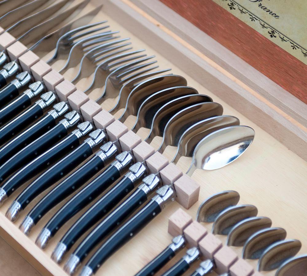 Laguiole Jean Neron] 24-Piece Flatware in Wooden Box, BLACK