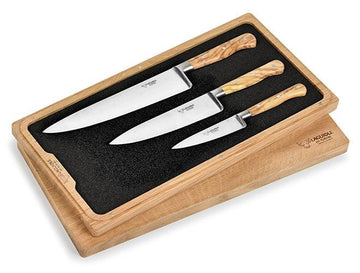 [Laguiole En Aubrac] 3-Piece Knife Set, Olivewood Handles - HANKOOK