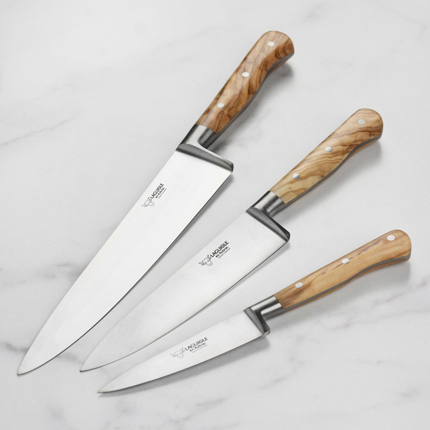 [Laguiole En Aubrac] 3-Piece Knife Set, Olivewood Handles - HANKOOK