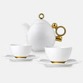 [Prouna] Geometrica Gold Rim 2Tea Cups &2 Saucers w/  Small Teapot - HANKOOK